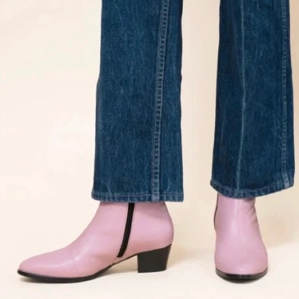 Charlotte Stone Pink Leather Alma Booties Rocker Chic Size 10 Fits 9.5